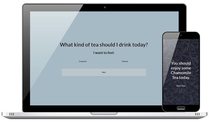 mockup of tea selection quiz using JavaScript